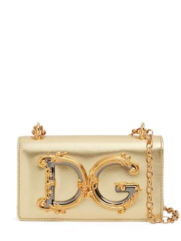 dolce & gabbana mini dg girl leather shoulder bag in gold