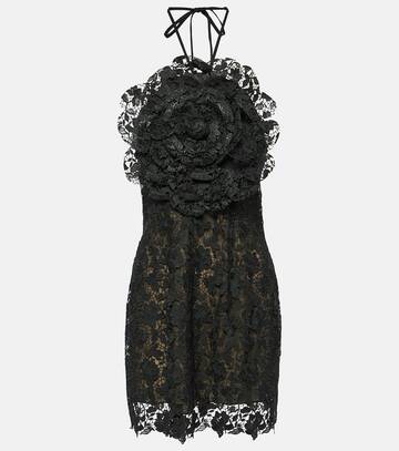 oscar de la renta floral-appliqué lace minidress in black