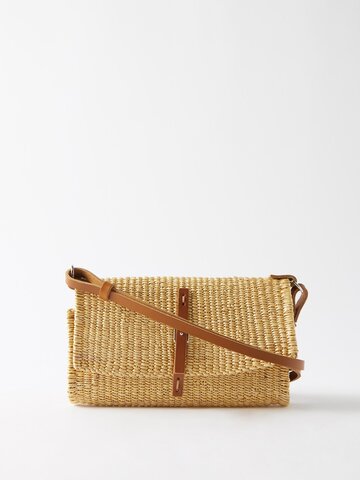 muuñ muuñ - leather-trim straw clutch bag - womens - beige brown