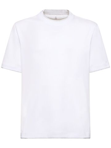 brunello cucinelli layered cotton jersey solid t-shirt in white