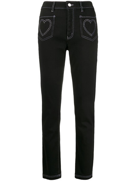 Love Moschino high rise heart embroidered jeans in black