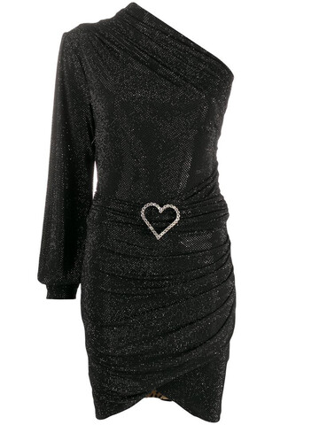 philipp plein one-shoulder crystal-heart dress in black