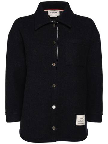 THOM BROWNE Oversized Wool Shirt in navy