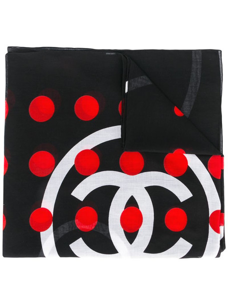 Chanel Pre-Owned polka dot logo scarf in black