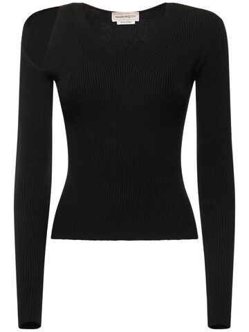 alexander mcqueen stretch wool v-neck sweater in black