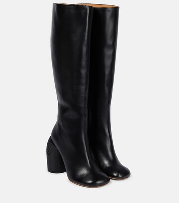 off-white leather knee-high boots in black
