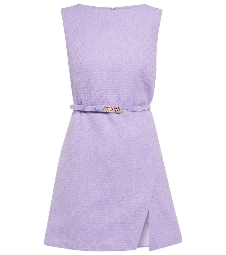 Versace La Greca belted cotton minidress in purple