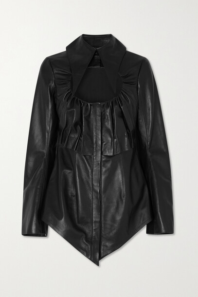 16ARLINGTON - Hoguti Cutout Gathered Textured-leather Shirt - Black