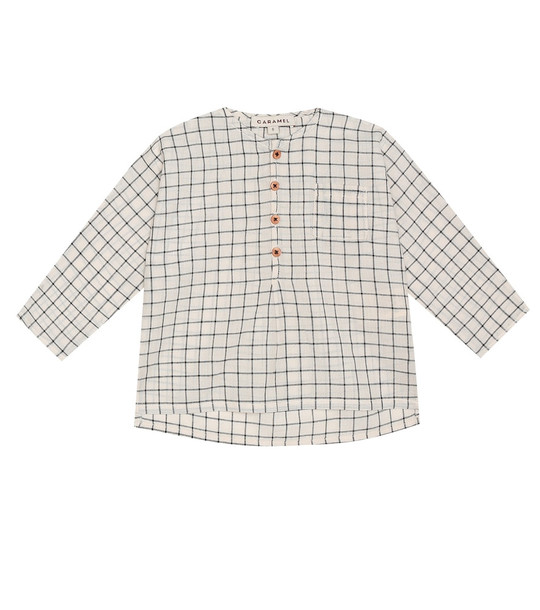 Caramel Baby Pimlico checked cotton shirt in beige