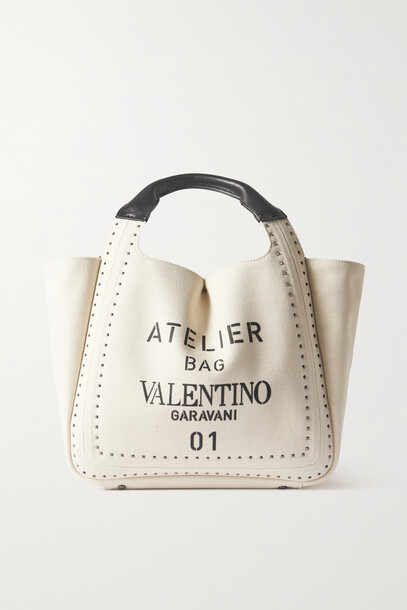 Valentino - Valentino Garavani Atelier Medium Leather-trimmed Printed Canvas Tote - Black