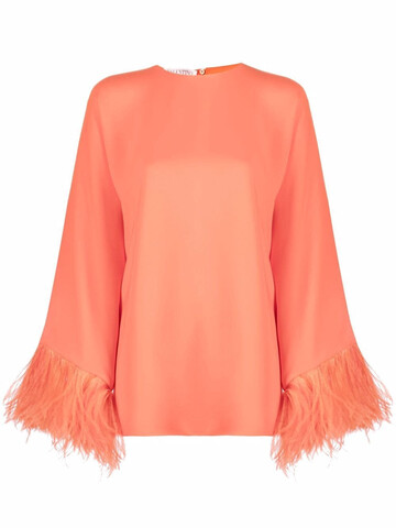 valentino feather-embellished blouse - orange
