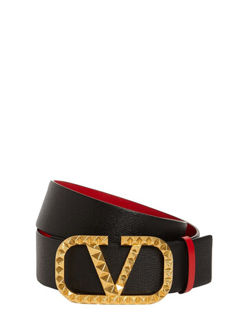VALENTINO GARAVANI 40mm V Logo Signature Leather Belt in black / red