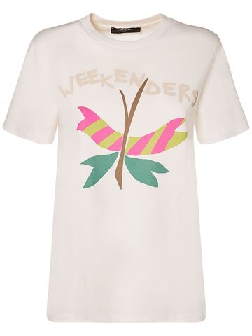 weekend max mara nervi printed cotton jersey t-shirt in ivory / multi