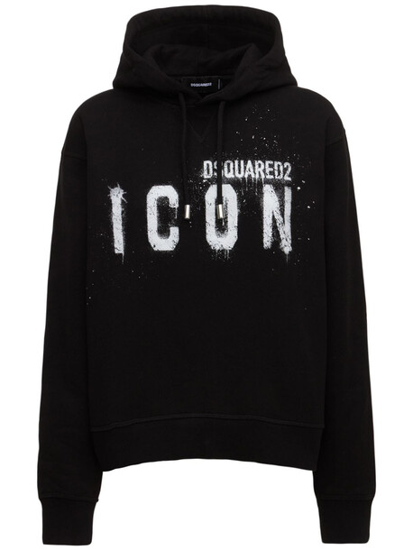 DSQUARED2 Icon Spray C. Printed Cotton Hoodie in black / white