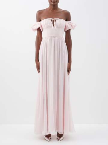giambattista valli - bow front off-the-shoulder silk-georgette gown - womens - light pink