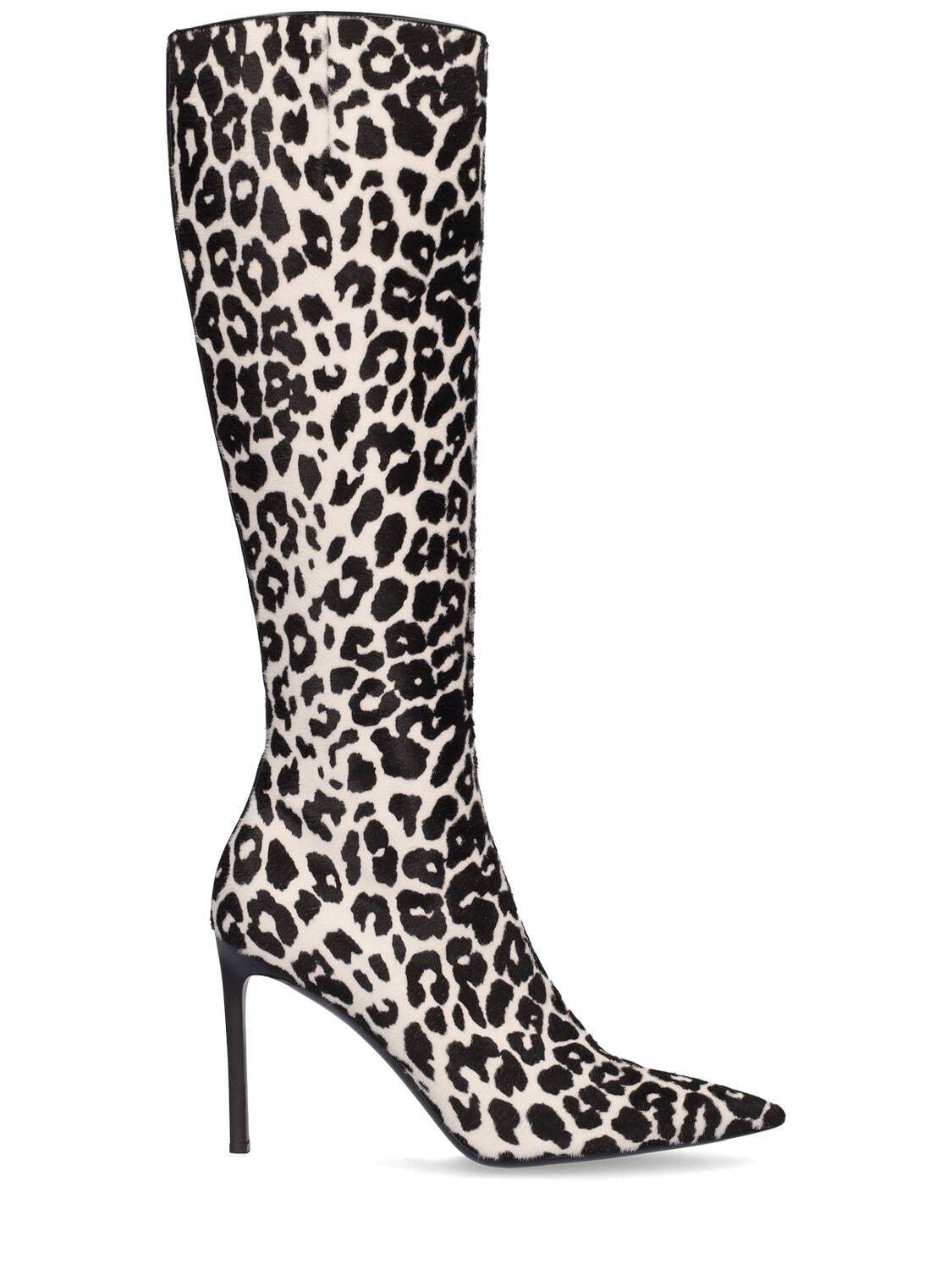 MICHAEL KORS COLLECTION 100mm Tatjana Printed Leather Boots in black / white