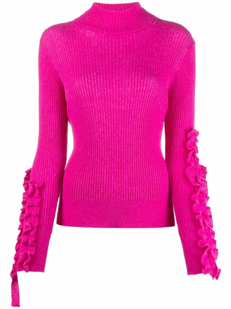 Pink Philosophy Di Lorenzo Serafini Wool Floral Ruffle Sweater in White Womens Clothing Jumpers and knitwear Jumpers 