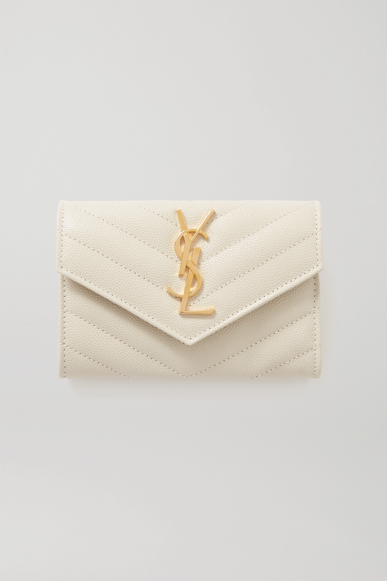SAINT LAURENT - Monogramme Envelope Quilted Textured-leather Wallet - Off-white
