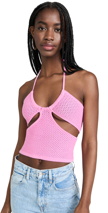 Victor Glemaud Cutout Crochet Top in pink