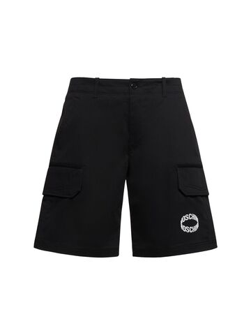 moschino logo cotton gabardine cargo shorts in black