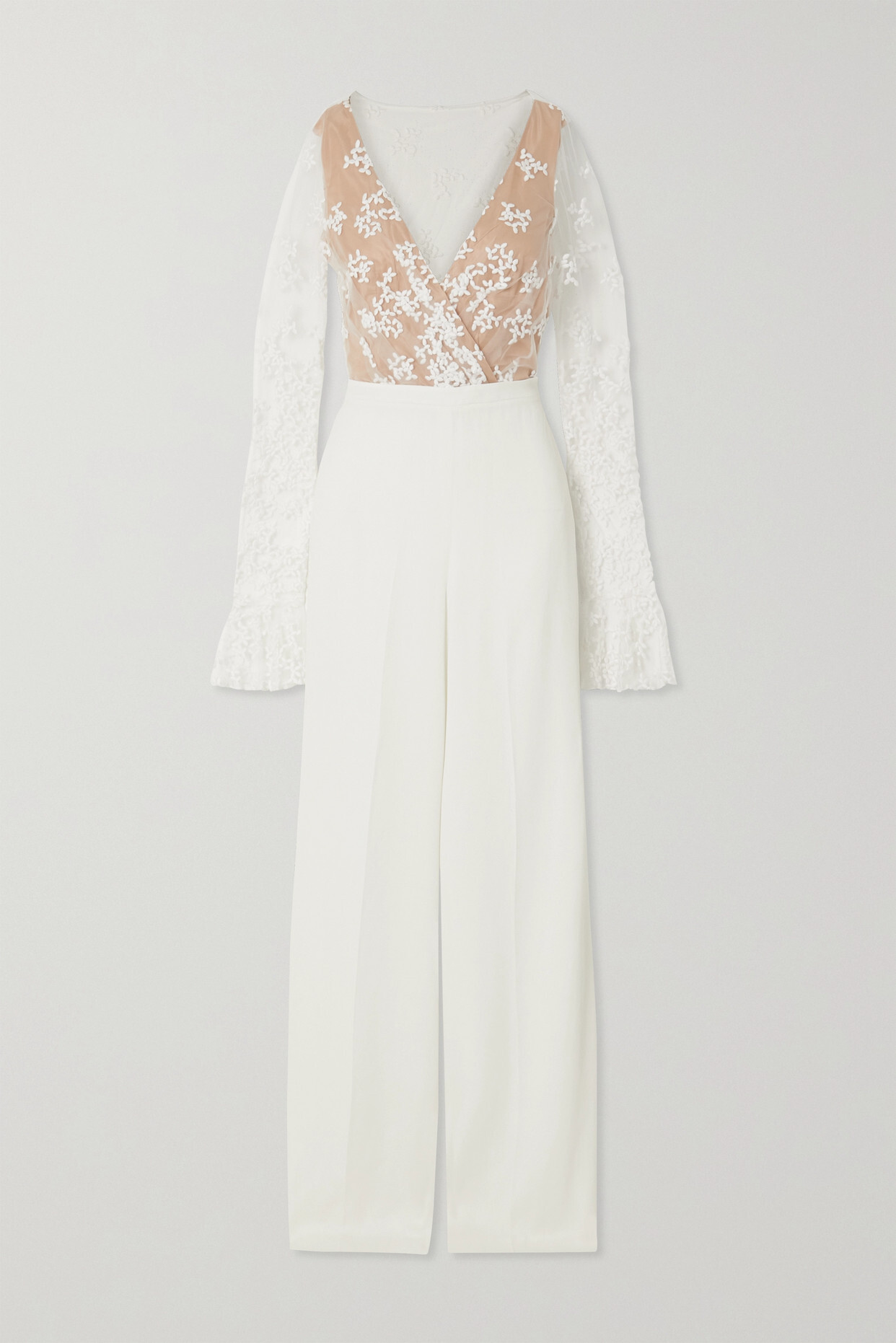 Rime Arodaky - Poppy Embroidered Tulle And Crepe Jumpsuit - White