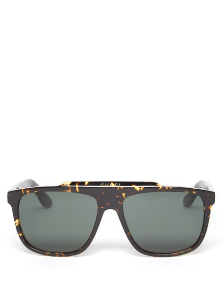 Gucci - Flat-top D-frame Acetate Sunglasses - Womens - Green Brown