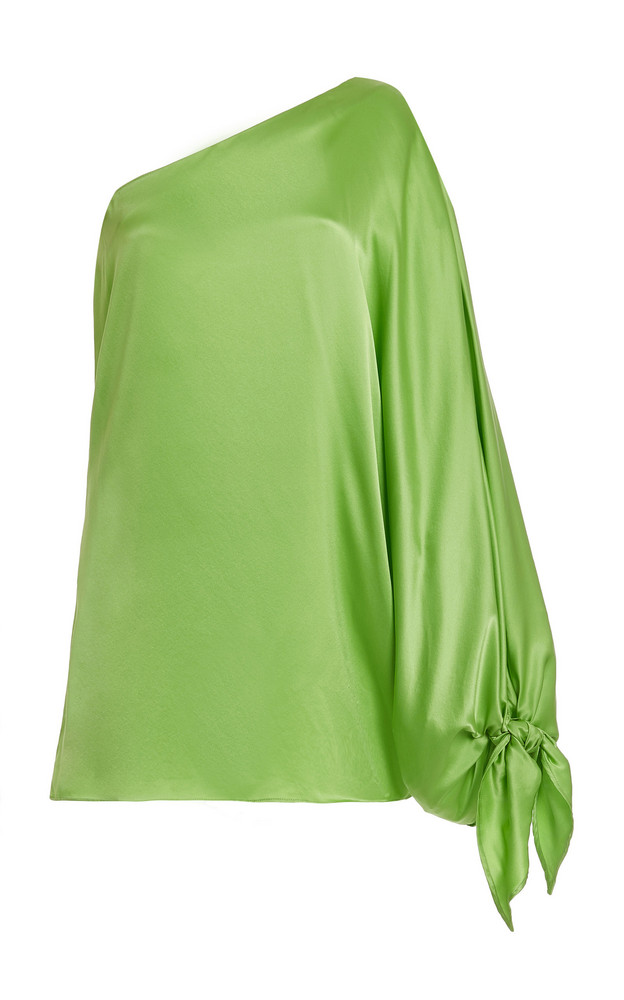 Bernadette Antwerp Linda One-Shoulder Silk Mini Dress in green