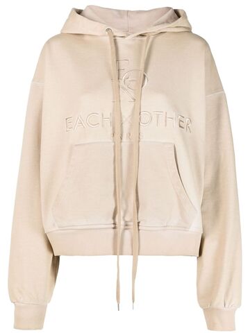 each x other embroidered-logo cropped cotton hoodie - neutrals