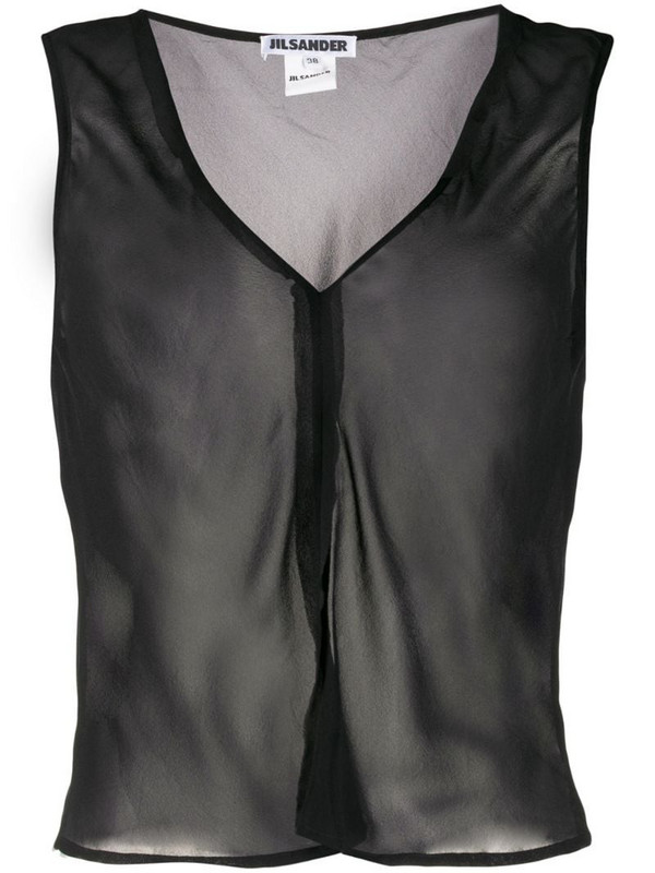 Jil Sander Pre-Owned silk 1990s V-neck sheer blouse in black