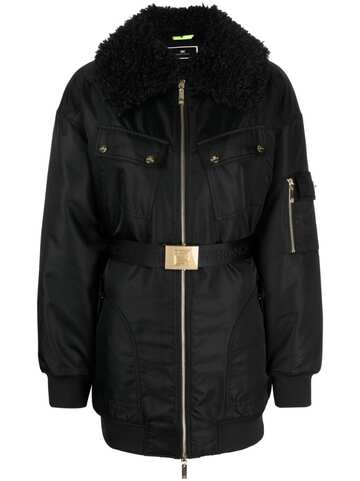 elisabetta franchi logo-buckle belted padded jacket - black