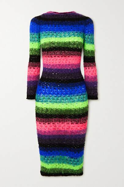 AGR - Striped Open-knit Cotton-blend Midi Dress - Blue
