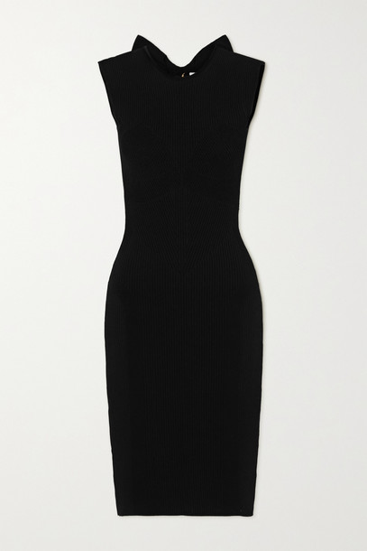 AZ FACTORY - Mybody Bow-detailed Ribbed Stretch-knit Dress - Black