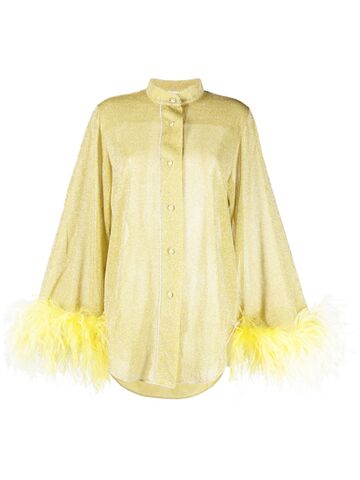 oséree feather-trim detail blouse - yellow