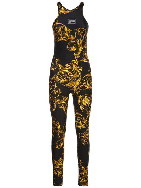 VERSACE JEANS COUTURE Garland Print Lycra Jumpsuit in black / gold