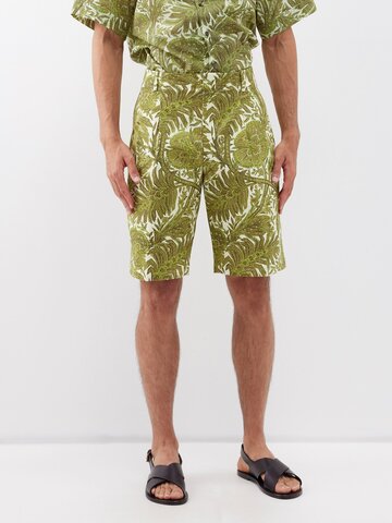 etro - floral-print cotton shorts - mens - green