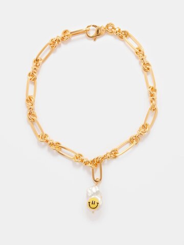 joolz by martha calvo - smiley pearl & 14kt gold-plated necklace - womens - gold multi