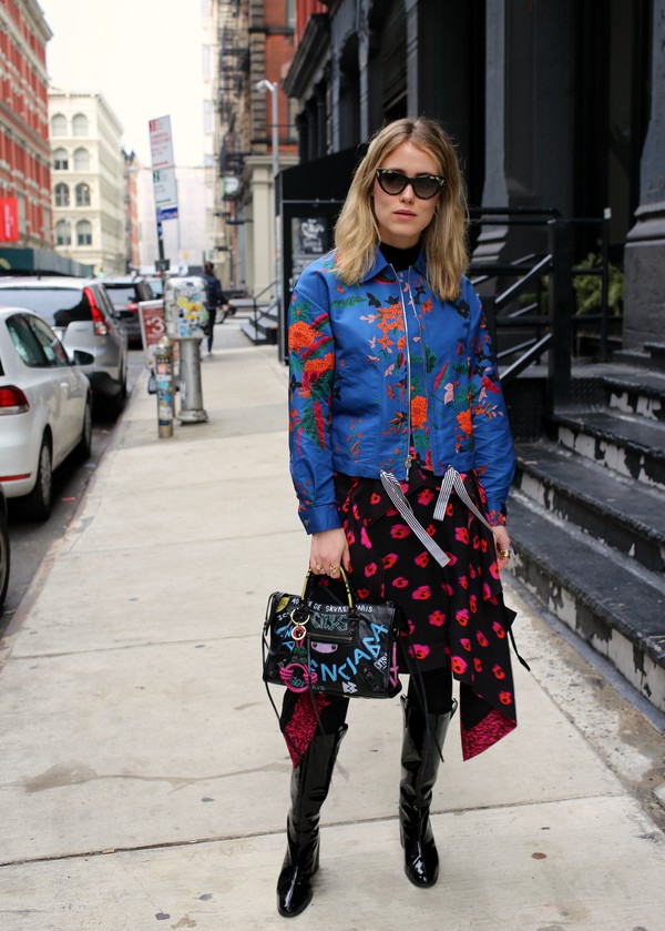 skirt floral boots bag jacket floral print jacket sunglasses 