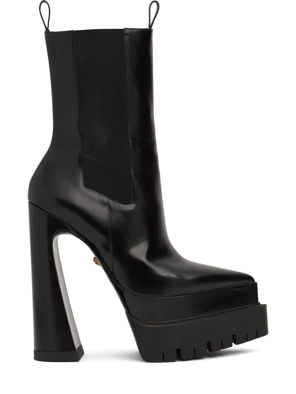 VERSACE 160mm Leather Platform Ankle Boots in black
