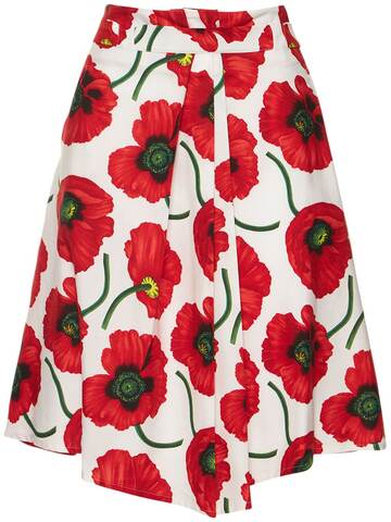 KENZO PARIS Poppy Print Cotton Midi Skirt in red / white
