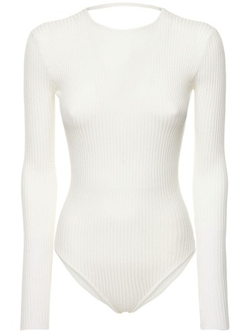 EVANGELIE SMYRNIOTAKI X AMOTEA Tina Viscose Blend Rib Knit L/s Bodysuit in white