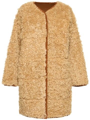 stand studio paola faux shearling coat in beige