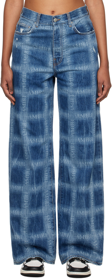 amiri blue check jeans in indigo