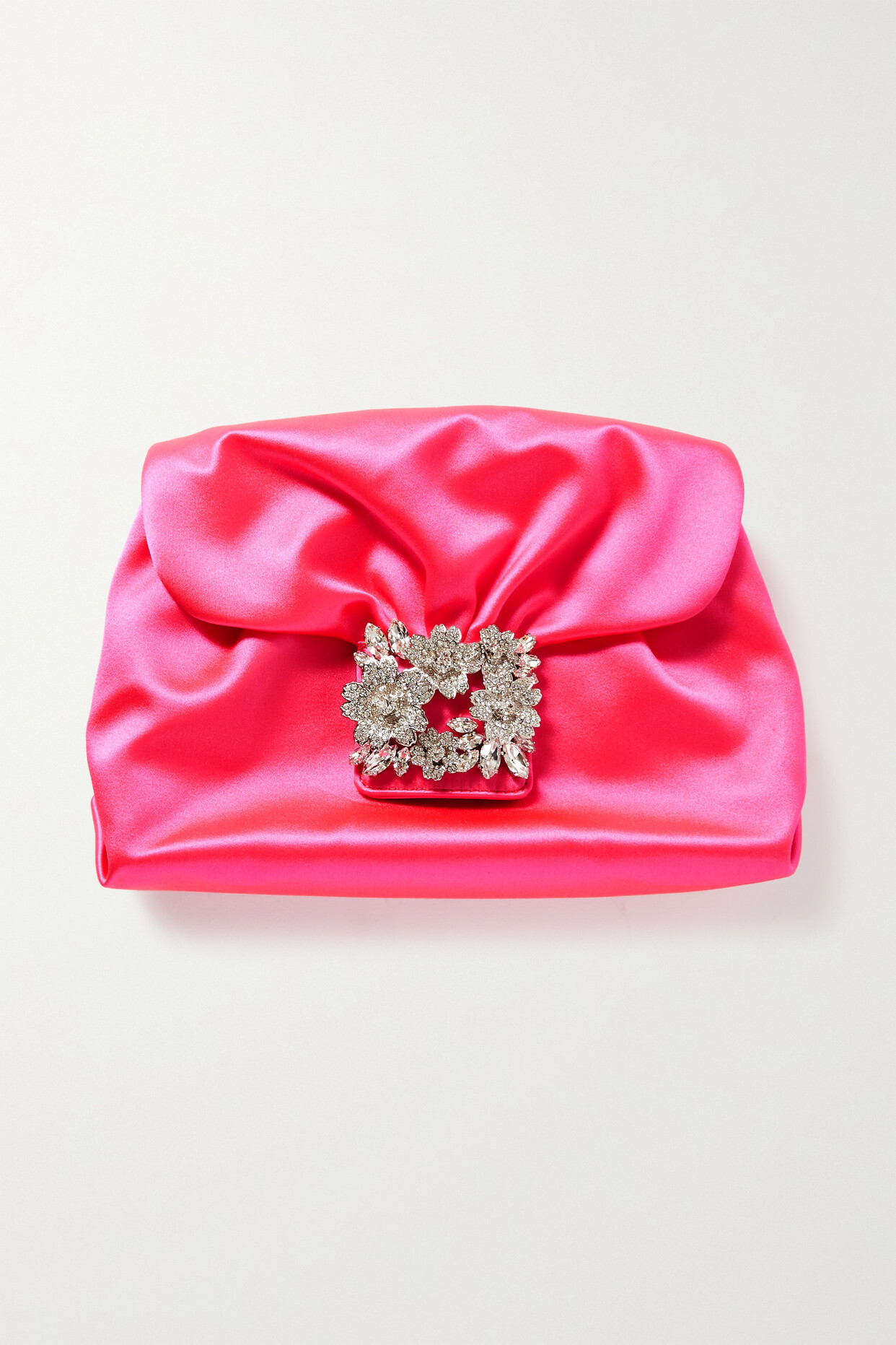 Roger Vivier - Rv Bouquet Strass Drape Embellished Satin Clutch - Pink