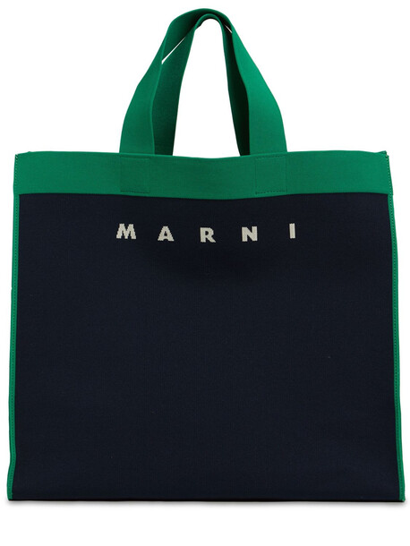 MARNI Large Knitted Fabric Shopping Bag in blue / green