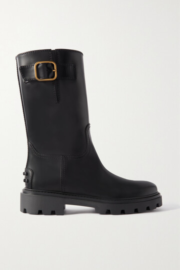 tod's - buckled leather boots - black