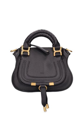 chloé mini marcie leather top handle bag in black