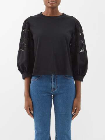 See By Chloé See By Chloé - Broderie-anglaise Cotton Top - Womens - Black