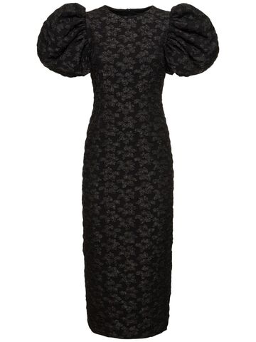 rotate 3d jacquard midi dress in black