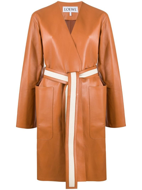 LOEWE tie-fastening coat in brown