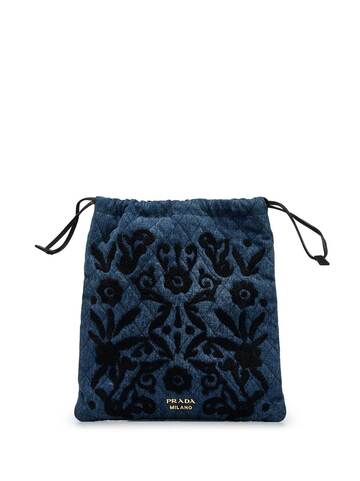 prada pre-owned 2015-2016 prada corsaire embroidered quilted denim drawstring pouch - blue